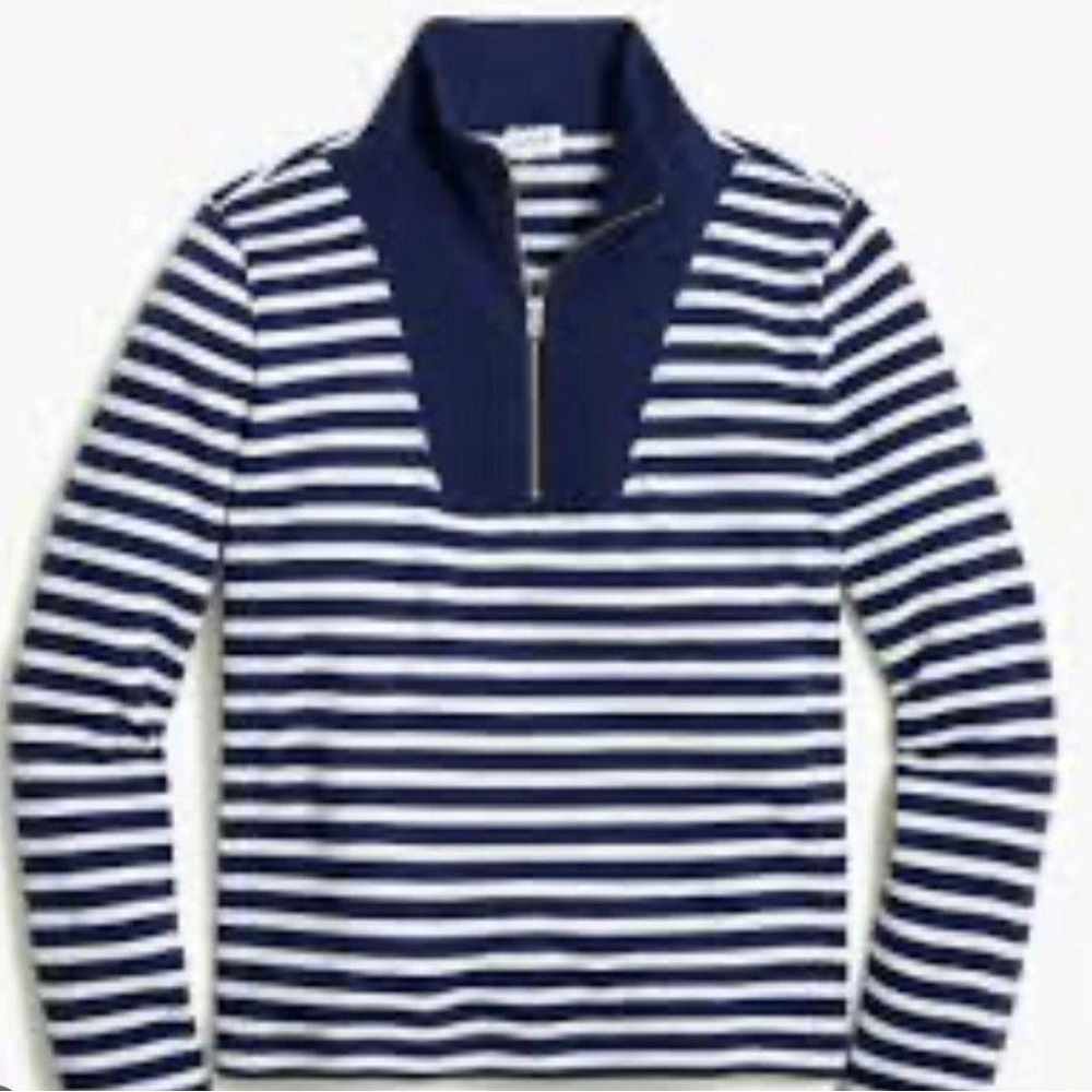 J. Crew Navy and white stripe quarter zip cloudspun